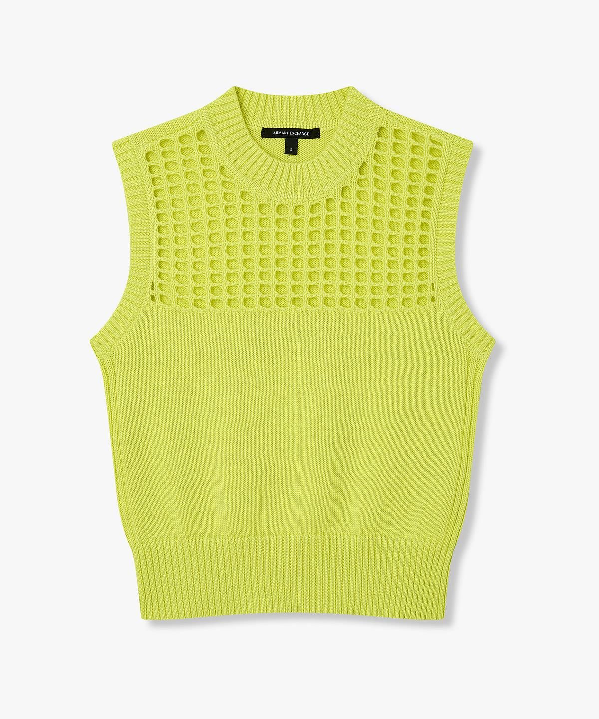 아르마니 익스체인지(ARMANI EXCHANGE) 여성 네트 슬리브리스 니트 탑 _라임_A426132508