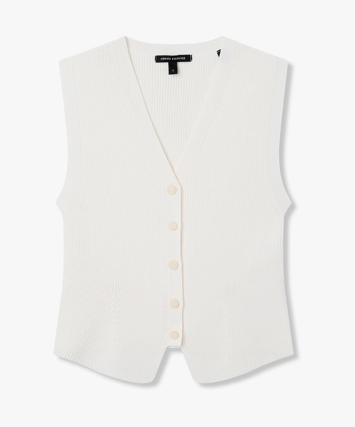 아르마니 익스체인지(ARMANI EXCHANGE) 여성 버튼업 슬리브리스 니트 탑 _화이트_A426132503