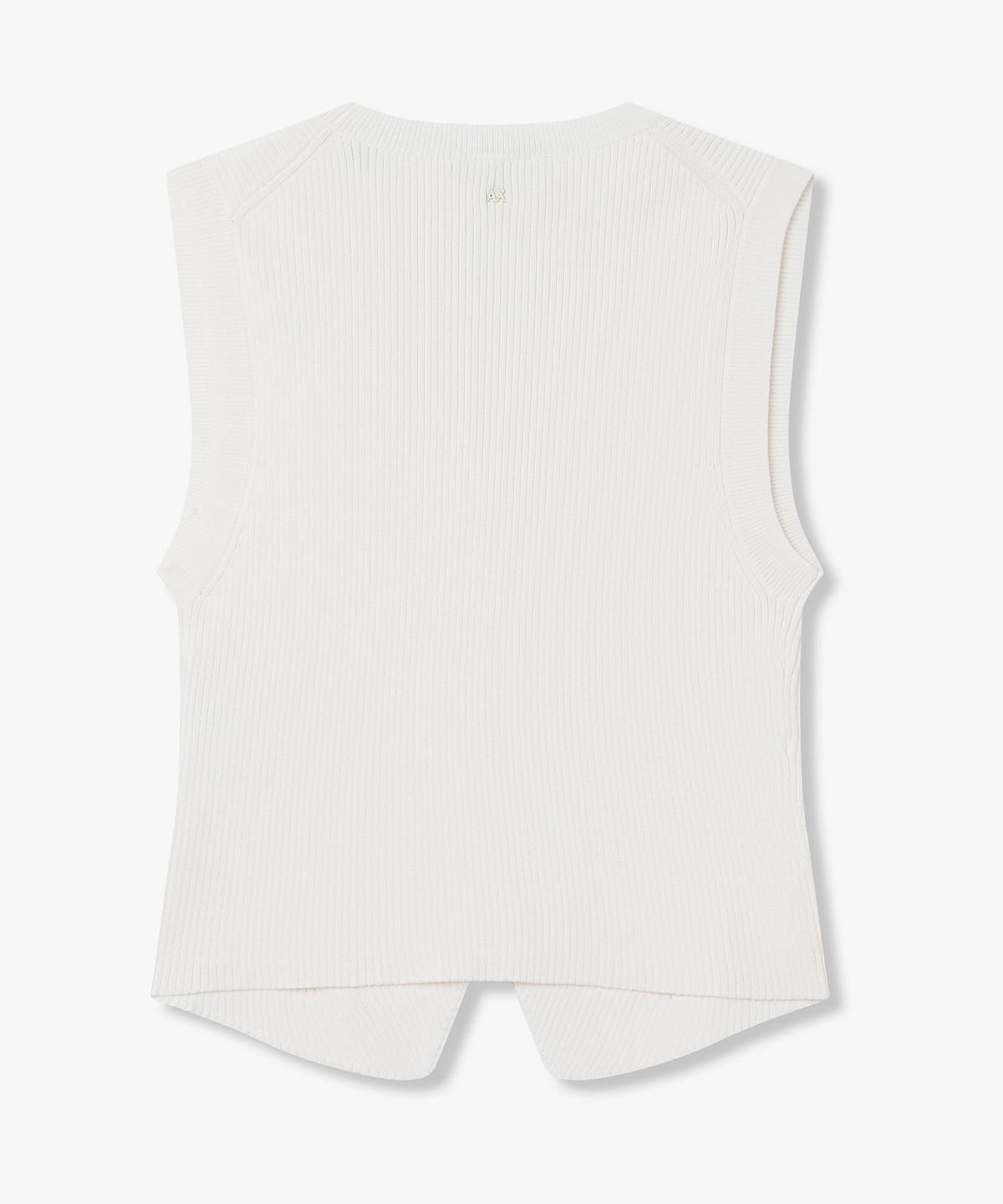 아르마니 익스체인지(ARMANI EXCHANGE) 여성 버튼업 슬리브리스 니트 탑 _화이트_A426132503