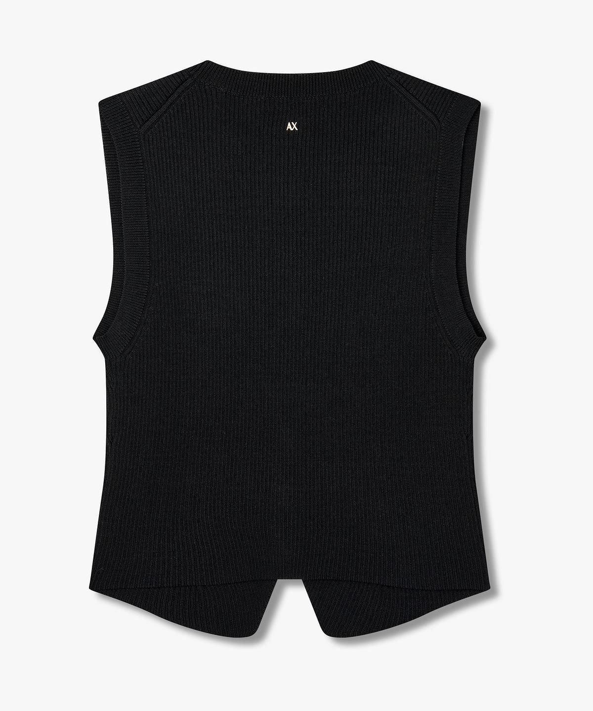 아르마니 익스체인지(ARMANI EXCHANGE) 여성 버튼업 슬리브리스 니트 탑 _블랙_A426132504