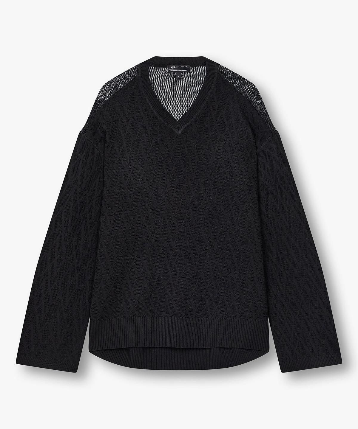 아르마니 익스체인지(ARMANI EXCHANGE) 여성 로고 패턴 메쉬 니트 풀오버 _블랙_A425132507