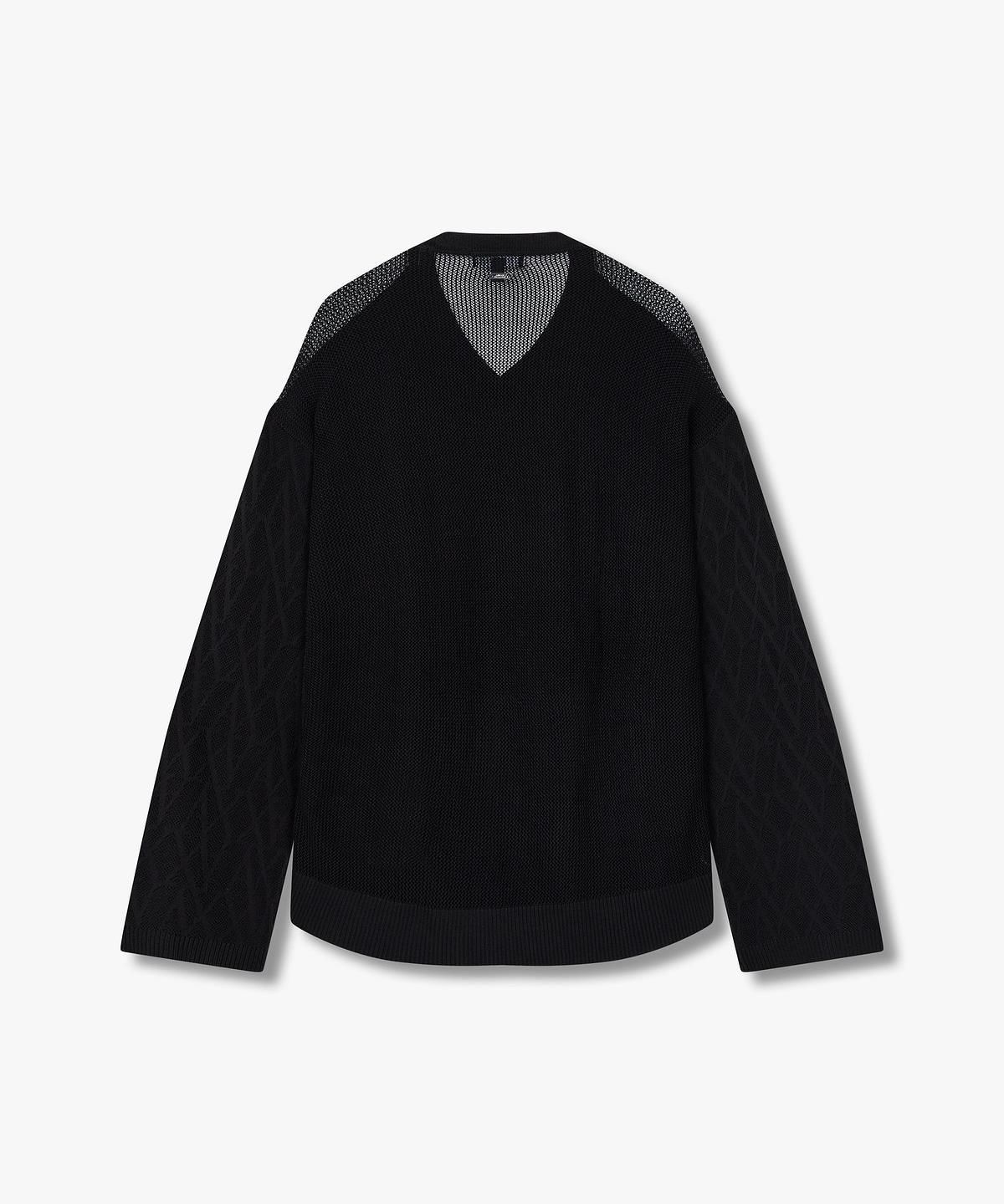 아르마니 익스체인지(ARMANI EXCHANGE) 여성 로고 패턴 메쉬 니트 풀오버 _블랙_A425132507