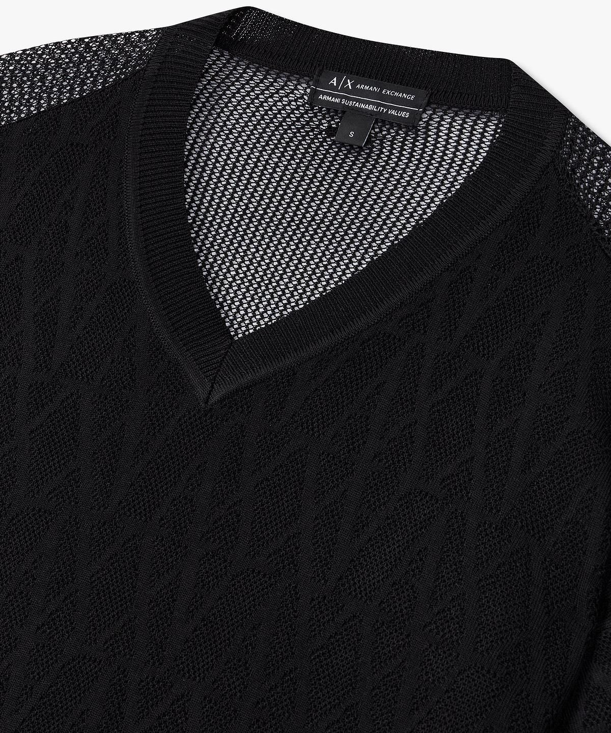 아르마니 익스체인지(ARMANI EXCHANGE) 여성 로고 패턴 메쉬 니트 풀오버 _블랙_A425132507