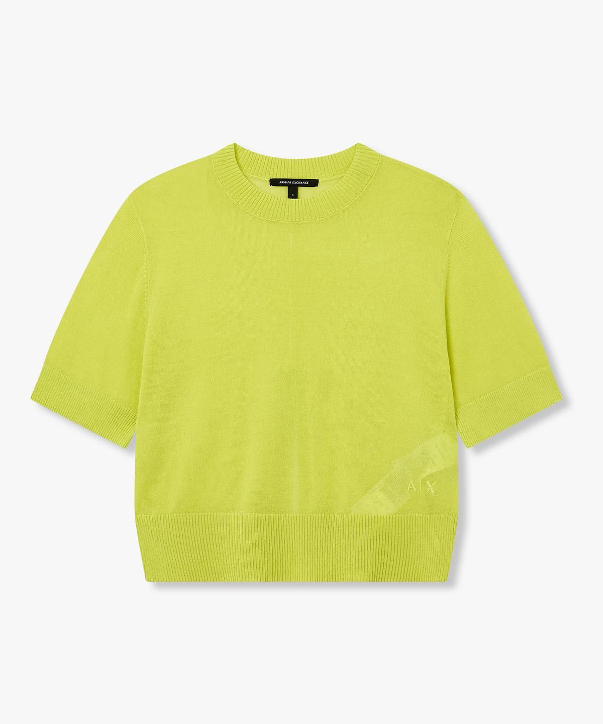 아르마니 익스체인지(ARMANI EXCHANGE) 여성 린넨 블렌드 백 슬릿 니트 풀오버 _라임_A426132511