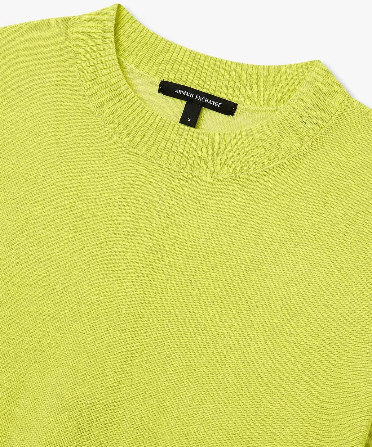 아르마니 익스체인지(ARMANI EXCHANGE) 여성 린넨 블렌드 백 슬릿 니트 풀오버 _라임_A426132511