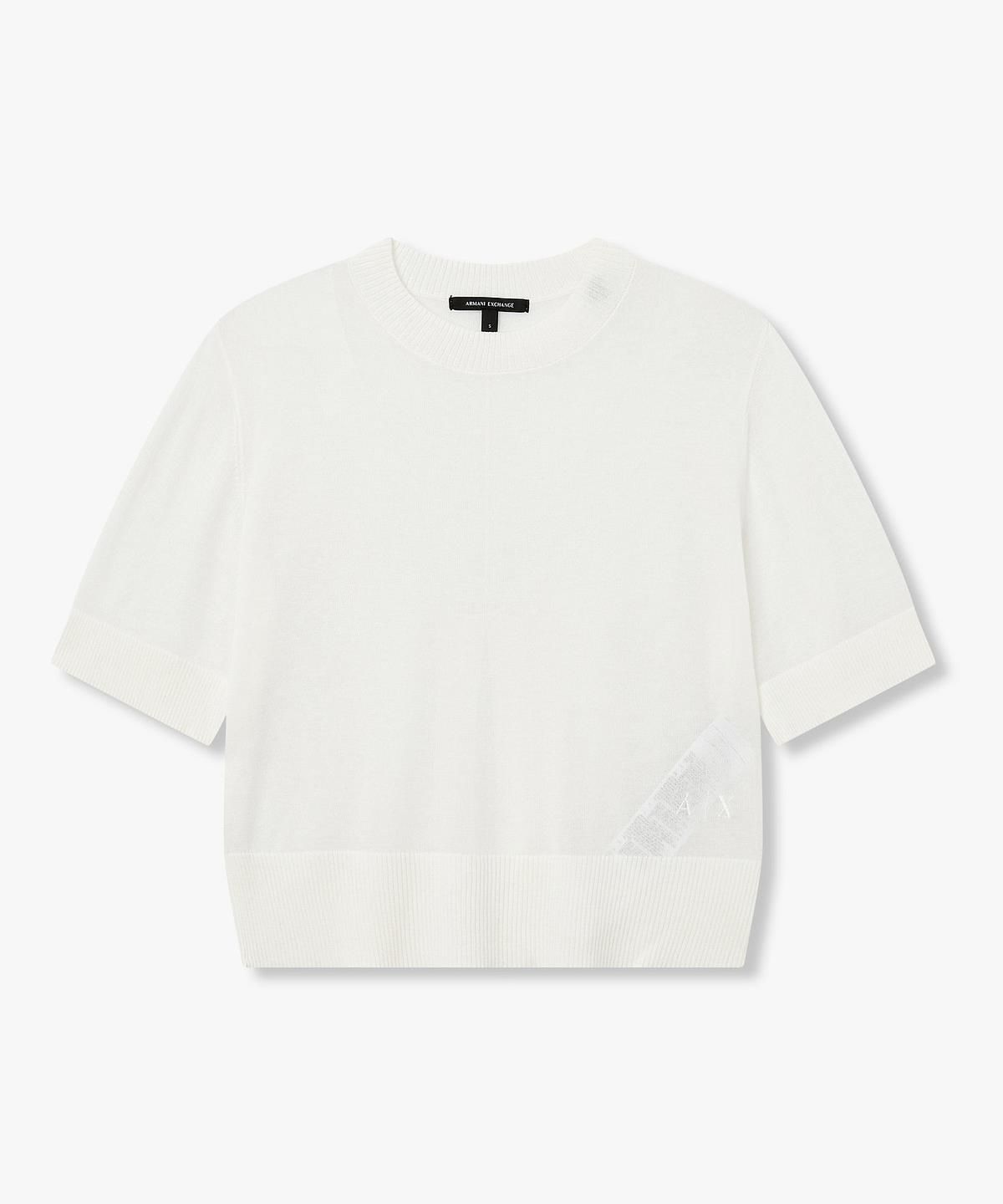아르마니 익스체인지(ARMANI EXCHANGE) 여성 린넨 블렌드 백 슬릿 니트 풀오버 _화이트_A426132510