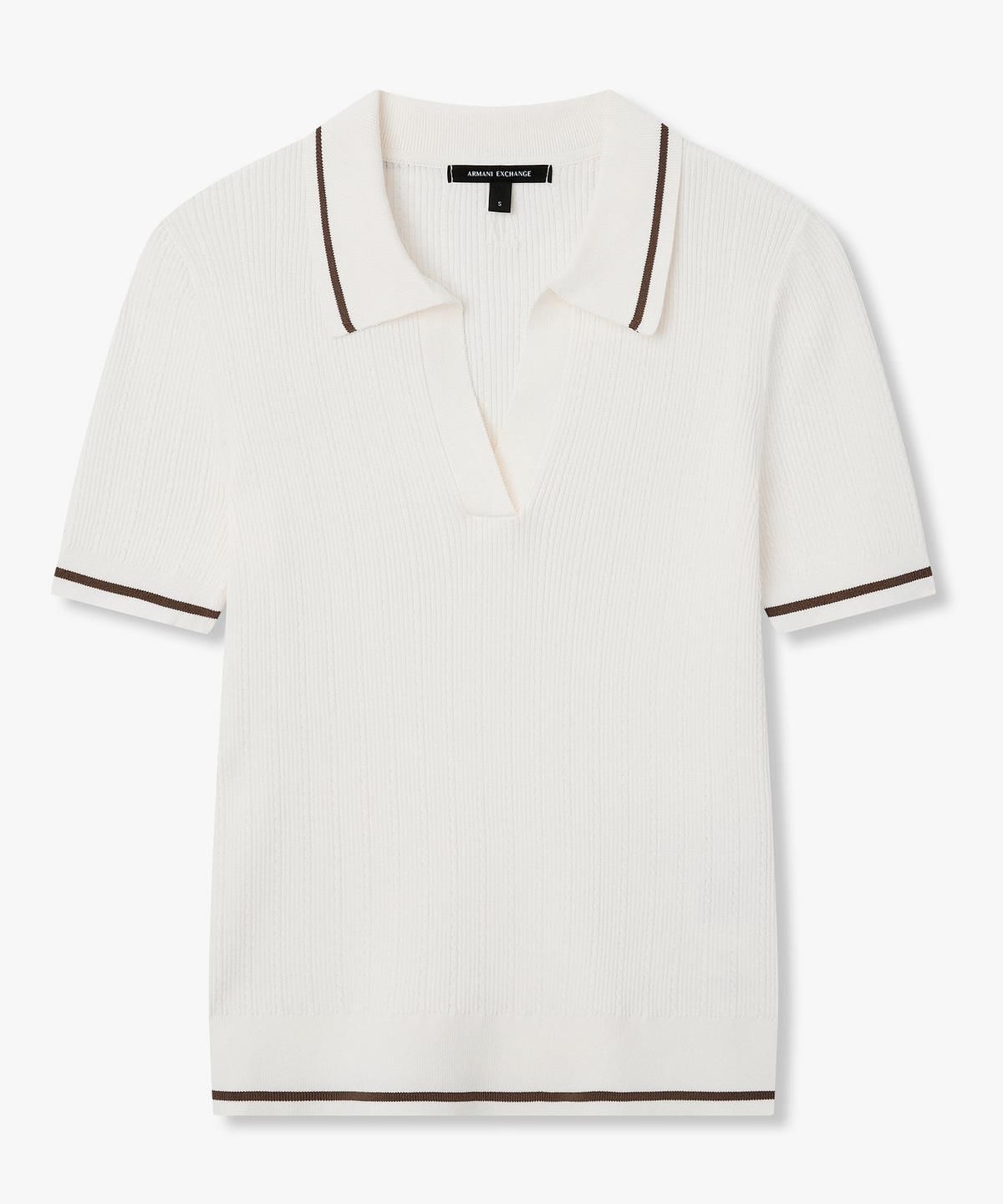 아르마니 익스체인지(ARMANI EXCHANGE) 여성 브이넥 숏 슬리브 폴로 니트 _아이보리_A426132505
