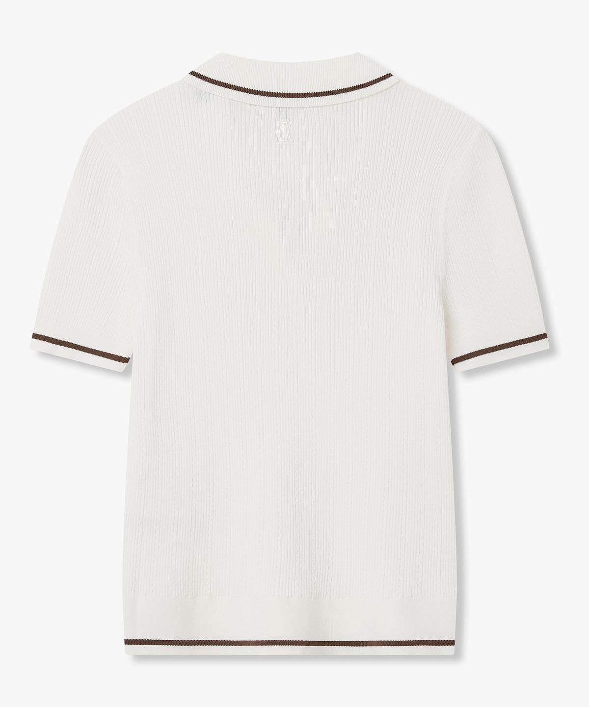 아르마니 익스체인지(ARMANI EXCHANGE) 여성 브이넥 숏 슬리브 폴로 니트 _아이보리_A426132505