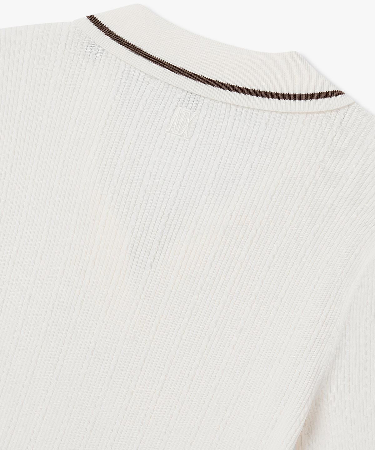 아르마니 익스체인지(ARMANI EXCHANGE) 여성 브이넥 숏 슬리브 폴로 니트 _아이보리_A426132505
