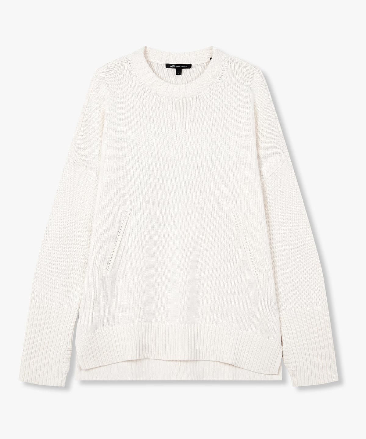 아르마니 익스체인지(ARMANI EXCHANGE) 여성 드롭 숄더 사이드 슬릿 니트 _아이보리_A425332501