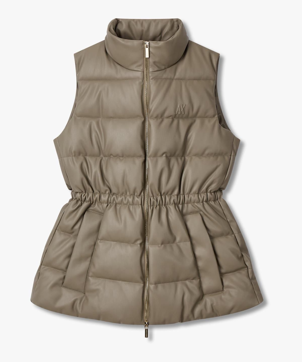 아르마니 익스체인지(ARMANI EXCHANGE) 여성 하이넥 페이크 레더 패딩 베스트 _카키 브라운_A425310508