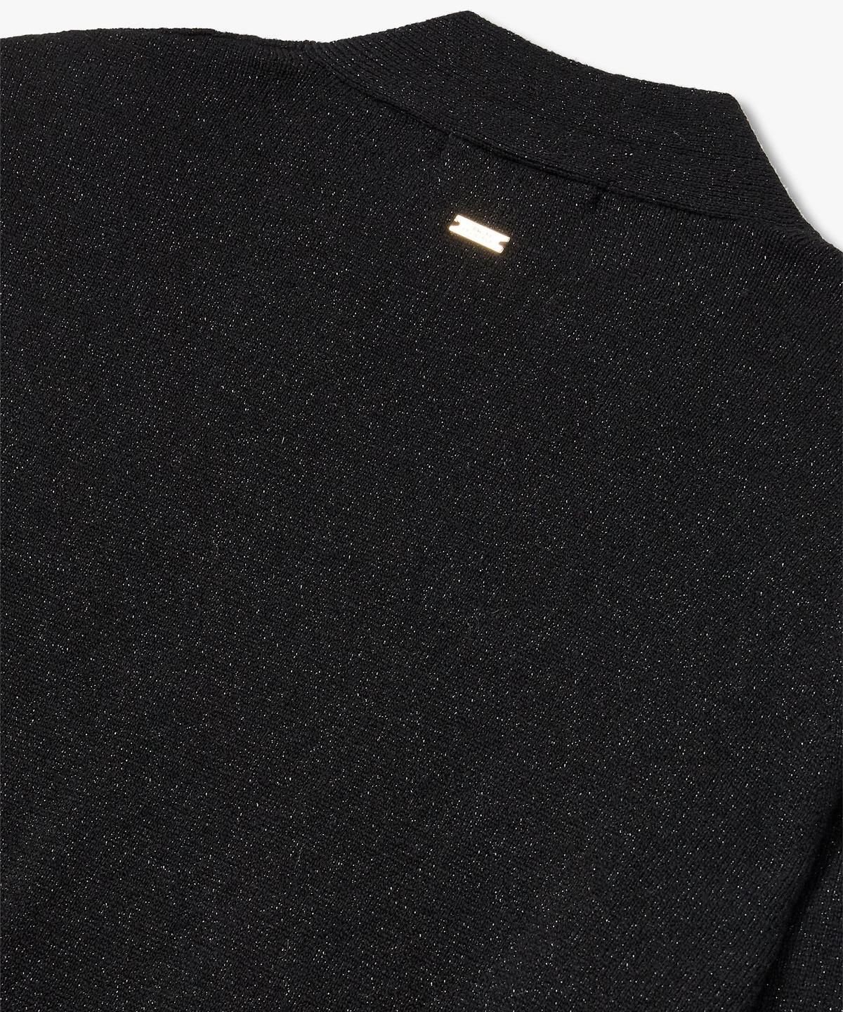 아르마니 익스체인지(ARMANI EXCHANGE) 여성 글리터 브이넥 로고 버튼 가디건 _블랙_A424332506