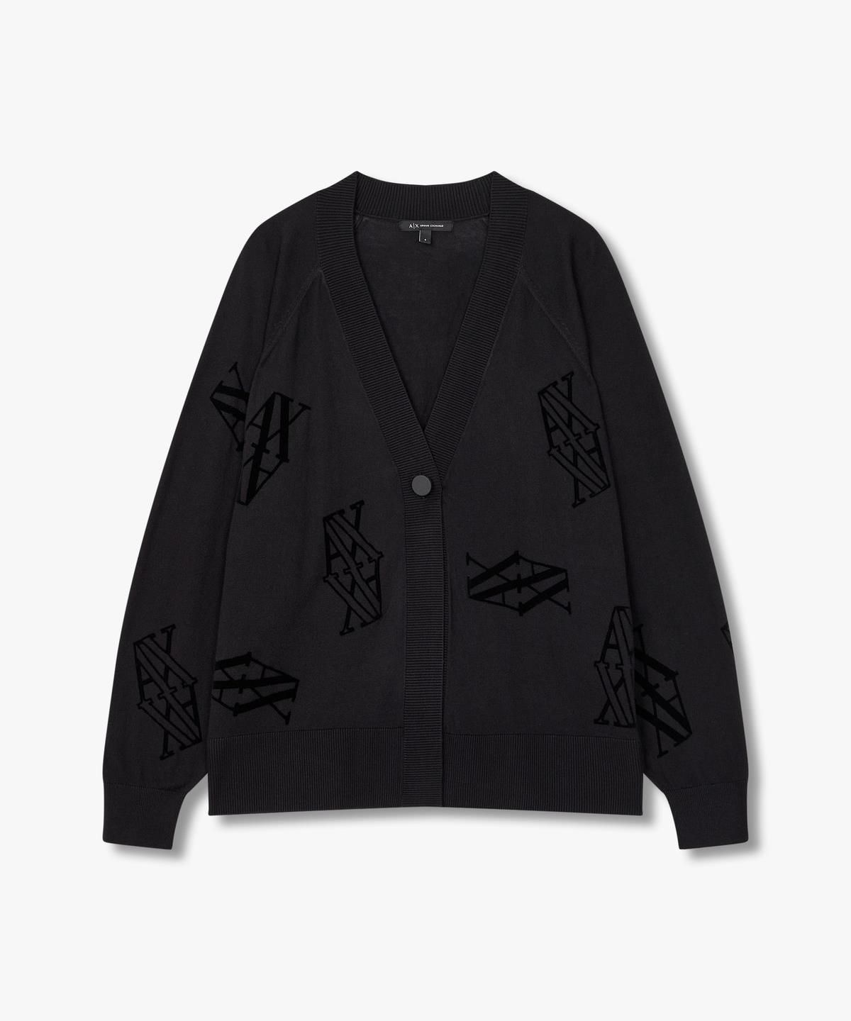 아르마니 익스체인지(ARMANI EXCHANGE) 여성 플록 로고 래글런 가디건 _블랙_A424332500