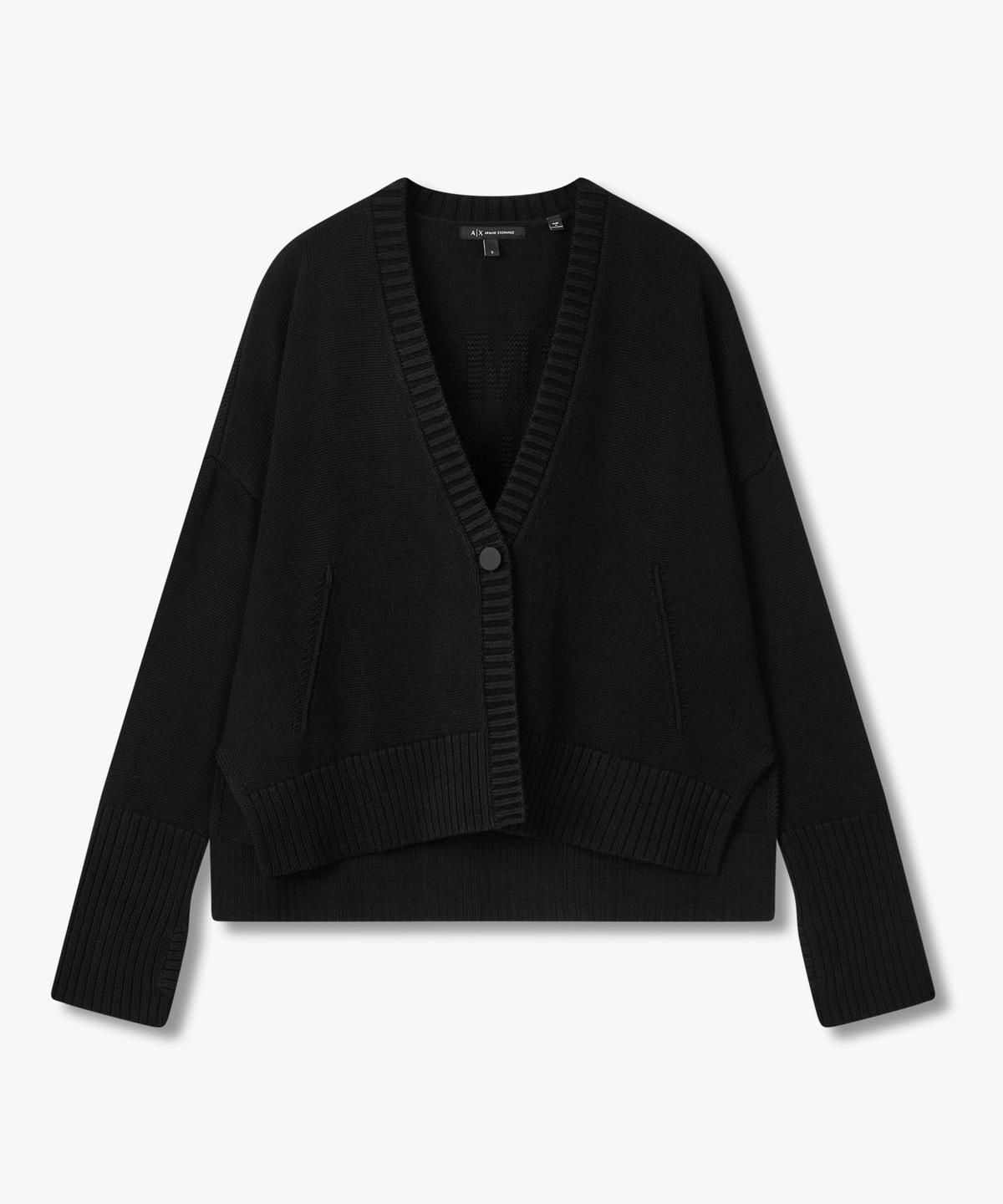 아르마니 익스체인지(ARMANI EXCHANGE) 여성 백 로고 슬릿 디테일 가디건 _블랙_A425332512