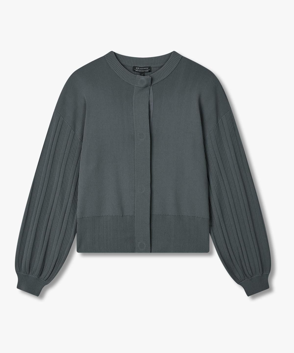 아르마니 익스체인지(ARMANI EXCHANGE) 여성 히든 스냅 버튼 니트 가디건 _스틸그레이_A425332502
