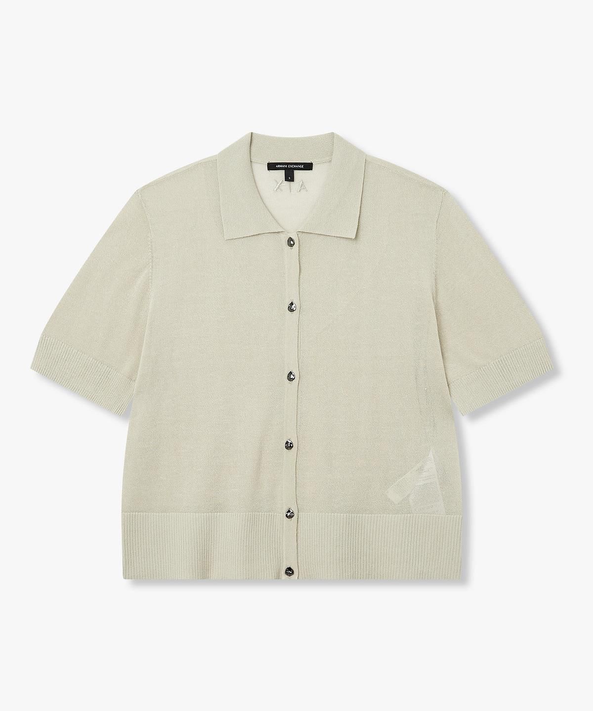 아르마니 익스체인지(ARMANI EXCHANGE) 여성 린넨 브렌드 숏 슬리브 가디건 _라이트 카키_A426132509