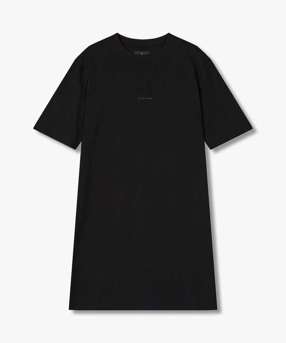 아르마니 익스체인지(ARMANI EXCHANGE) 여성 핫픽스 로고 숏 슬리브 드레스 _블랙_A425121505