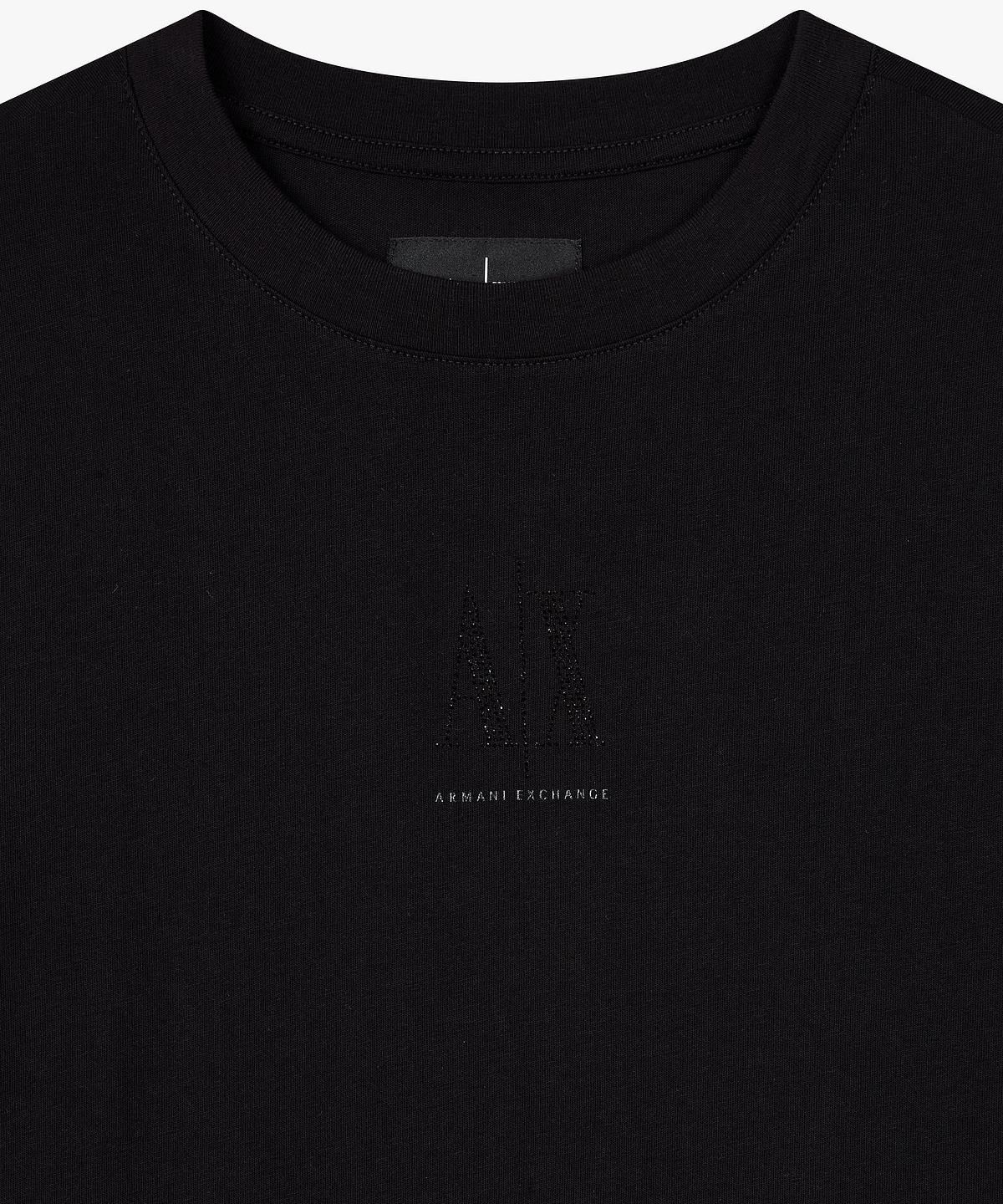 아르마니 익스체인지(ARMANI EXCHANGE) 여성 핫픽스 로고 숏 슬리브 드레스 _블랙_A425121505