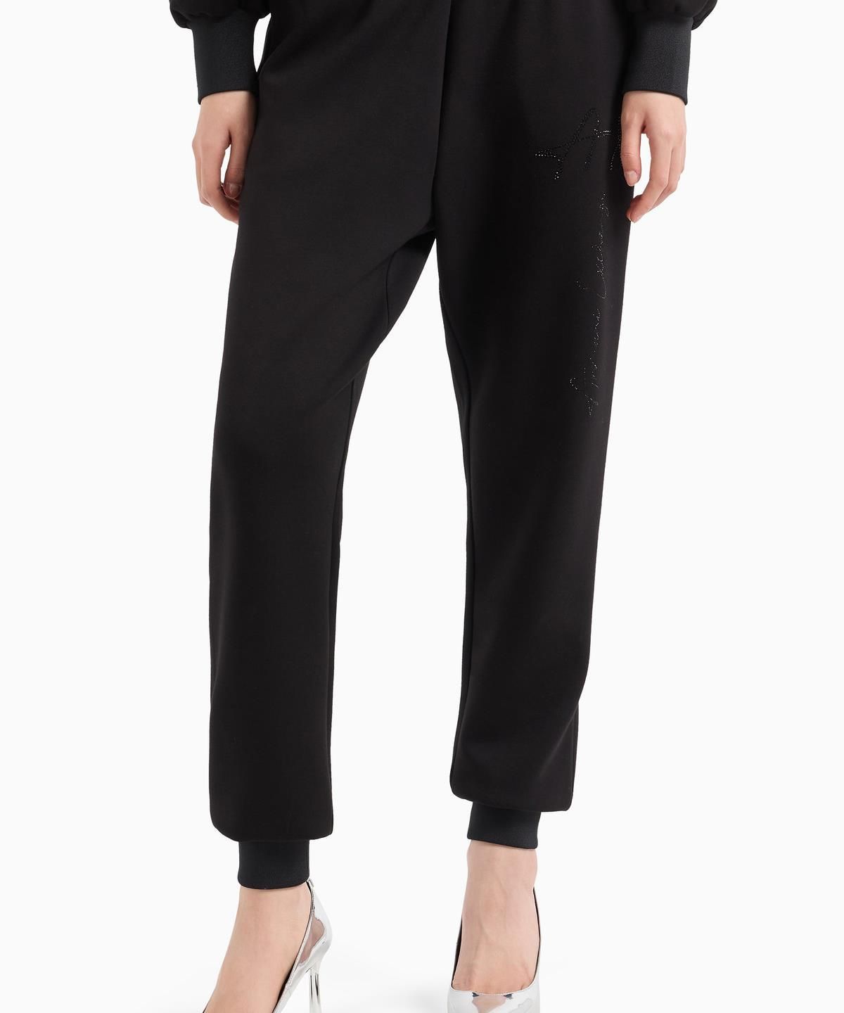 아르마니 익스체인지(ARMANI EXCHANGE) 여성 로고 핫픽스 이지 조거 팬츠 _블랙_A424341512