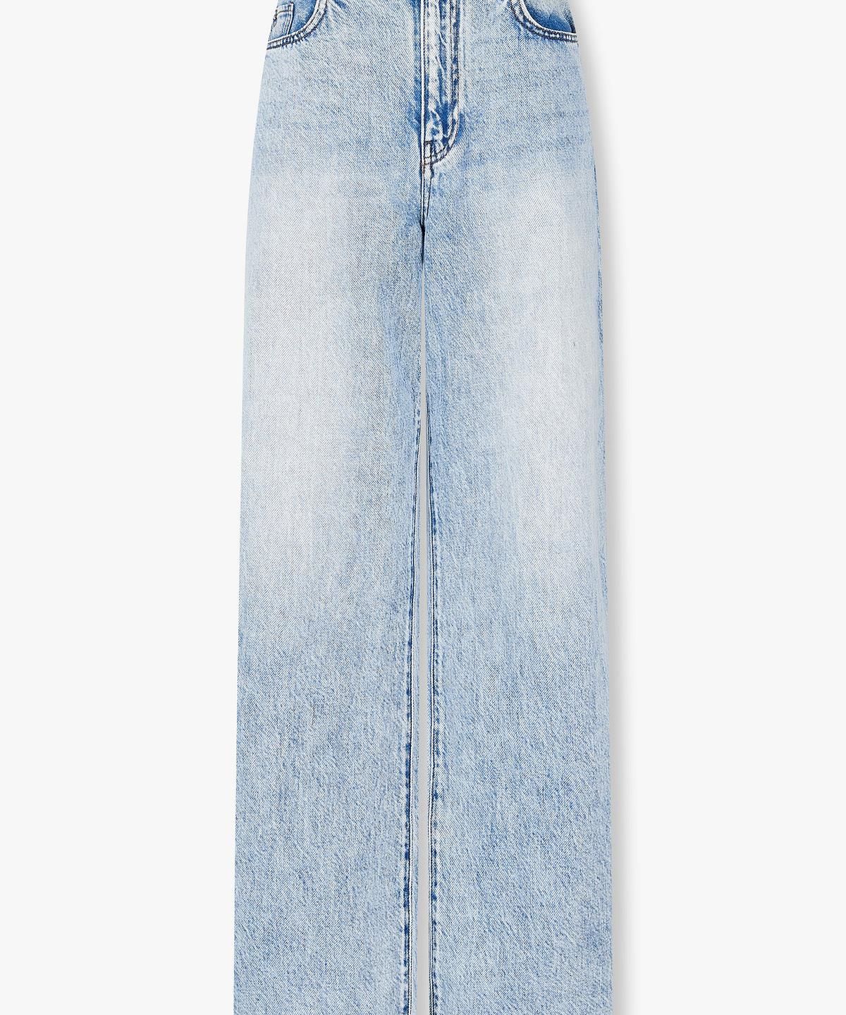 아르마니 익스체인지(ARMANI EXCHANGE) 여성 로고 자수 하이라이즈 릴렉스트 진 _블루_A426140505