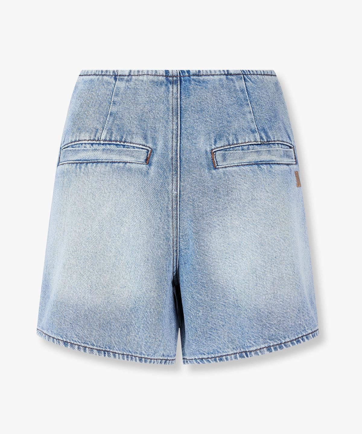 아르마니 익스체인지(ARMANI EXCHANGE) 여성 스냅 버튼 랩 데님 쇼츠 _블루_A426141507
