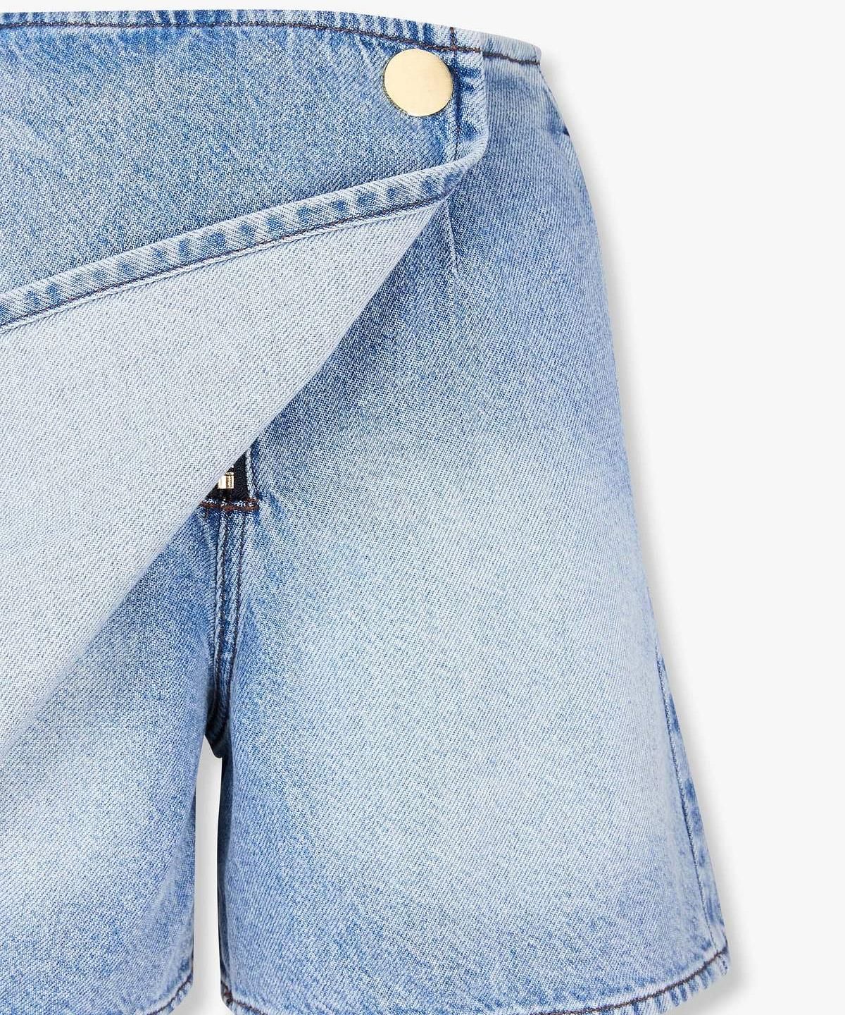 아르마니 익스체인지(ARMANI EXCHANGE) 여성 스냅 버튼 랩 데님 쇼츠 _블루_A426141507