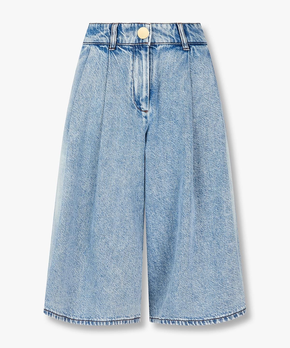 아르마니 익스체인지(ARMANI EXCHANGE) 여성 투 턱 플리티드 데님 쇼츠 _블루_A426140509