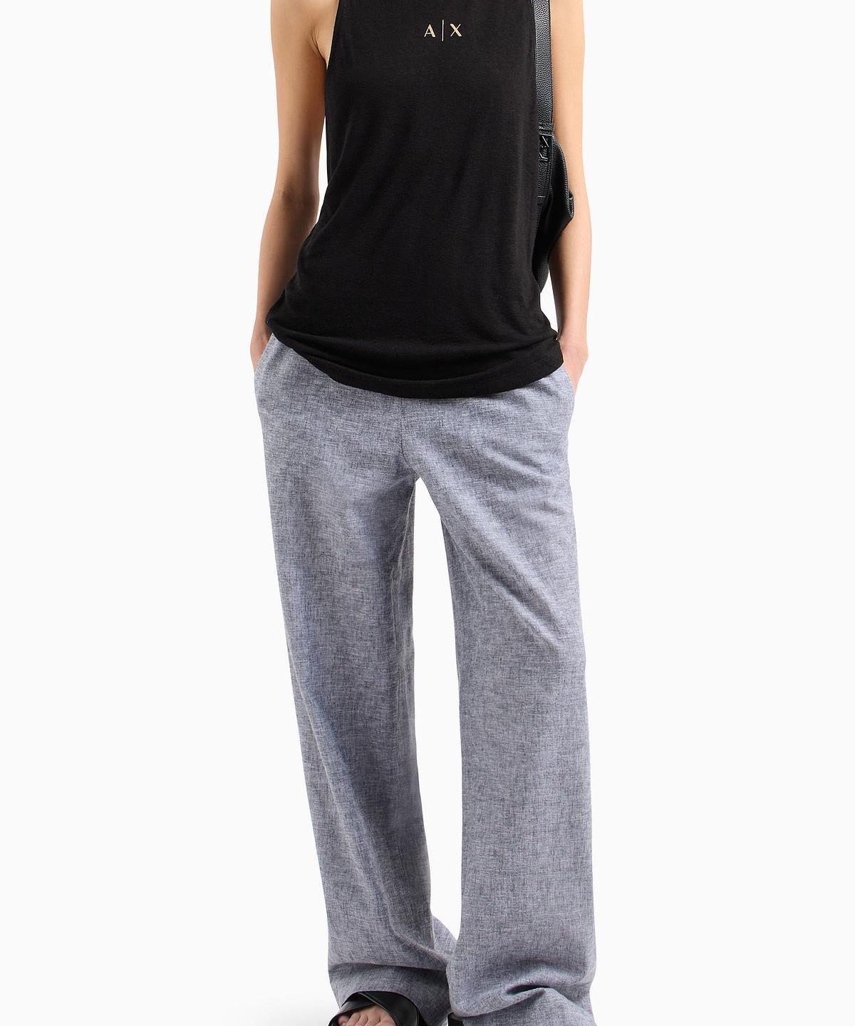 아르마니 익스체인지(ARMANI EXCHANGE) 여성 린넨 블렌드 밴딩 팬츠 _멜란지 그레이_A425141509