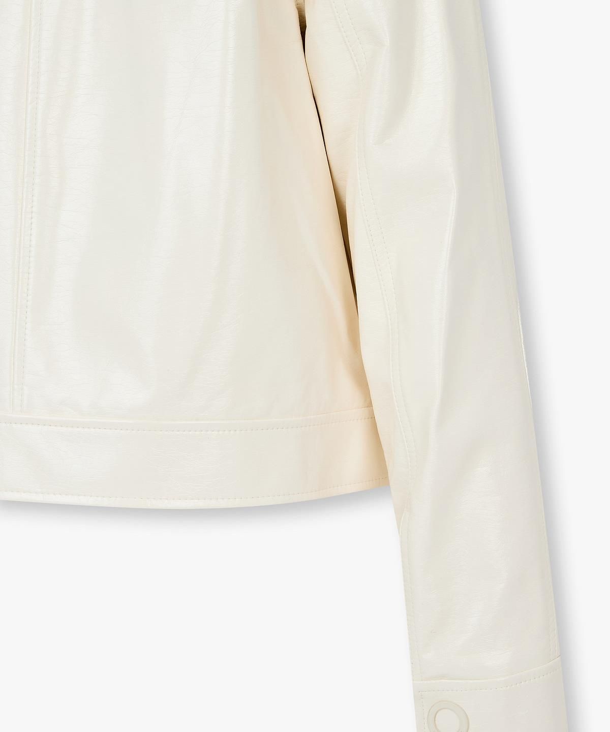 아르마니 익스체인지(ARMANI EXCHANGE) 여성 신세틱 링클 레더 자켓 _크림_A426110504