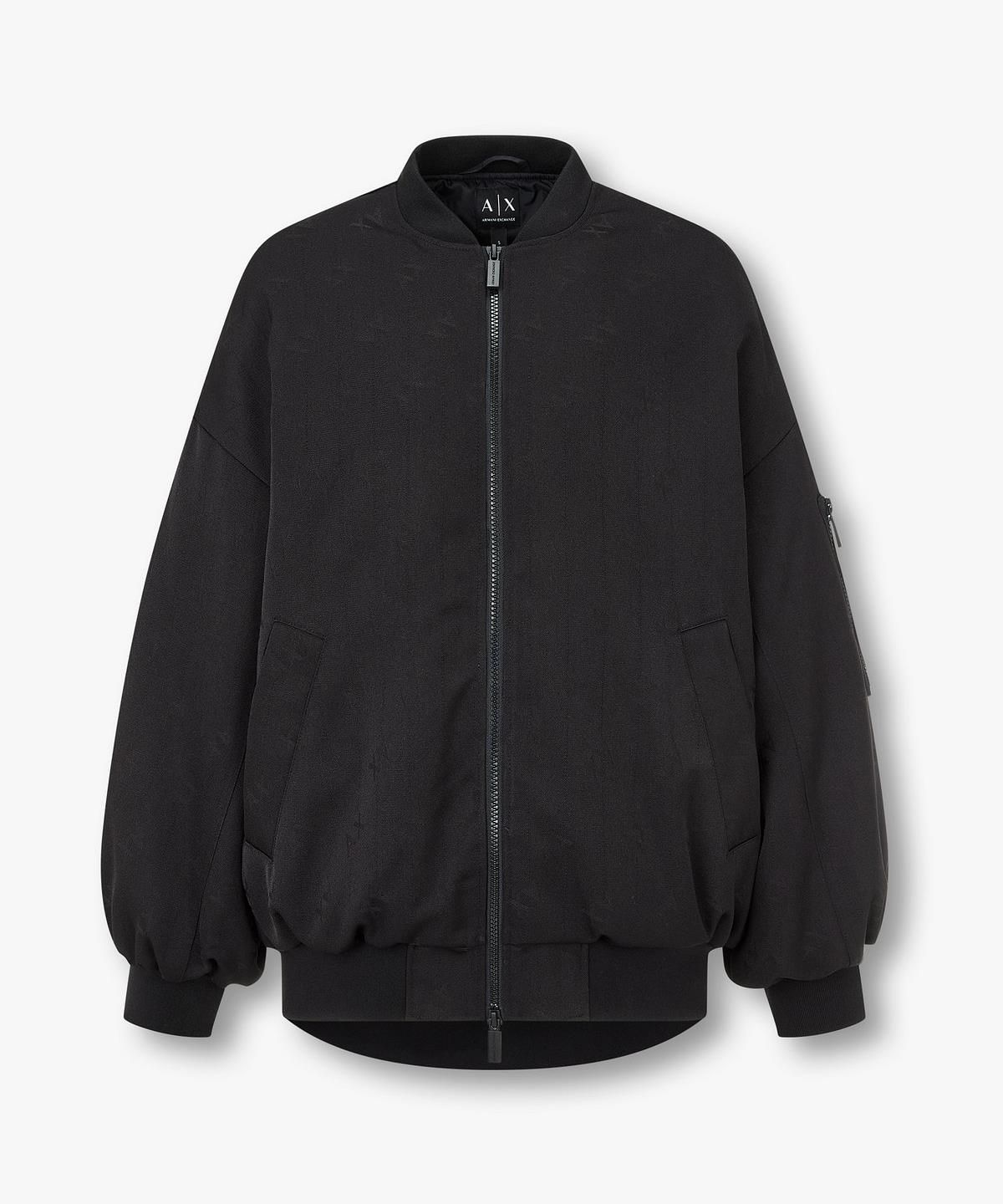 아르마니 익스체인지(ARMANI EXCHANGE) 여성 로고 자카드 패디드 블루종 자켓 _블랙_A426110503
