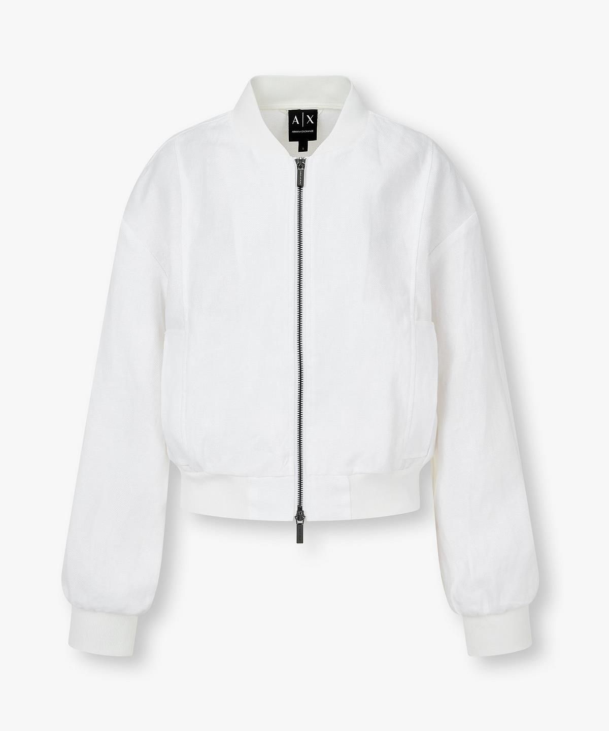 아르마니 익스체인지(ARMANI EXCHANGE) 여성 세미 크롭 린넨 블루종 자켓 _오프 화이트_A426110514
