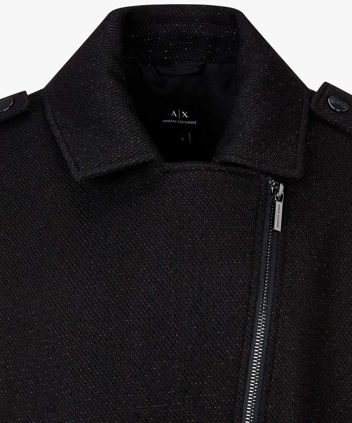 아르마니 익스체인지(ARMANI EXCHANGE) 여성 메탈릭 디테일 바이커 자켓 _블랙_A425310519