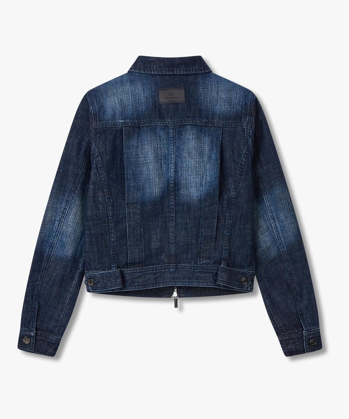 아르마니 익스체인지(ARMANI EXCHANGE) 여성 워시드 집업 데님 자켓 _블루_A425310515