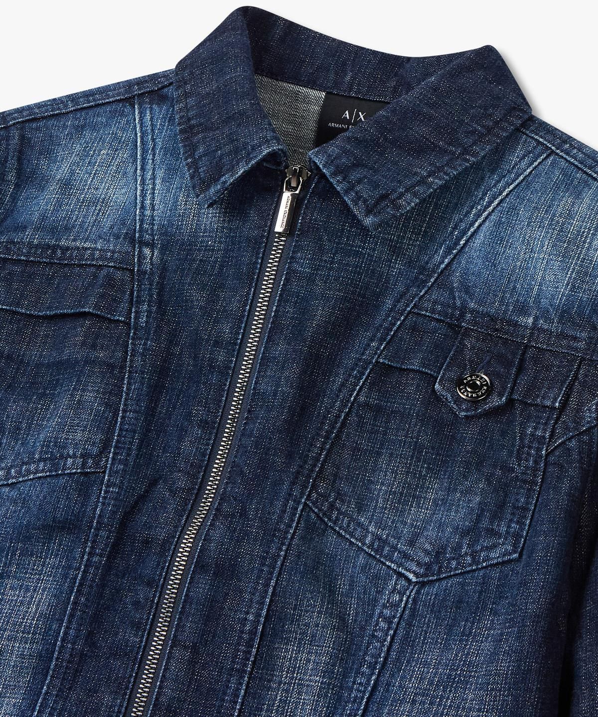 아르마니 익스체인지(ARMANI EXCHANGE) 여성 워시드 집업 데님 자켓 _블루_A425310515