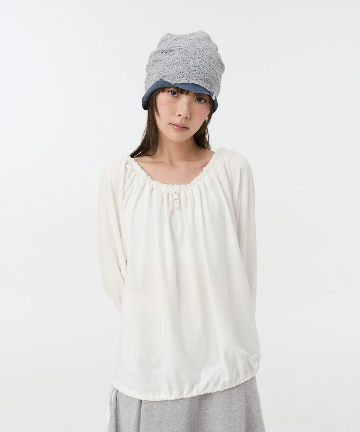 오헤시오(OHESHIO) REVERSIBLE LAYERED KNIT BEANIE, GRAY