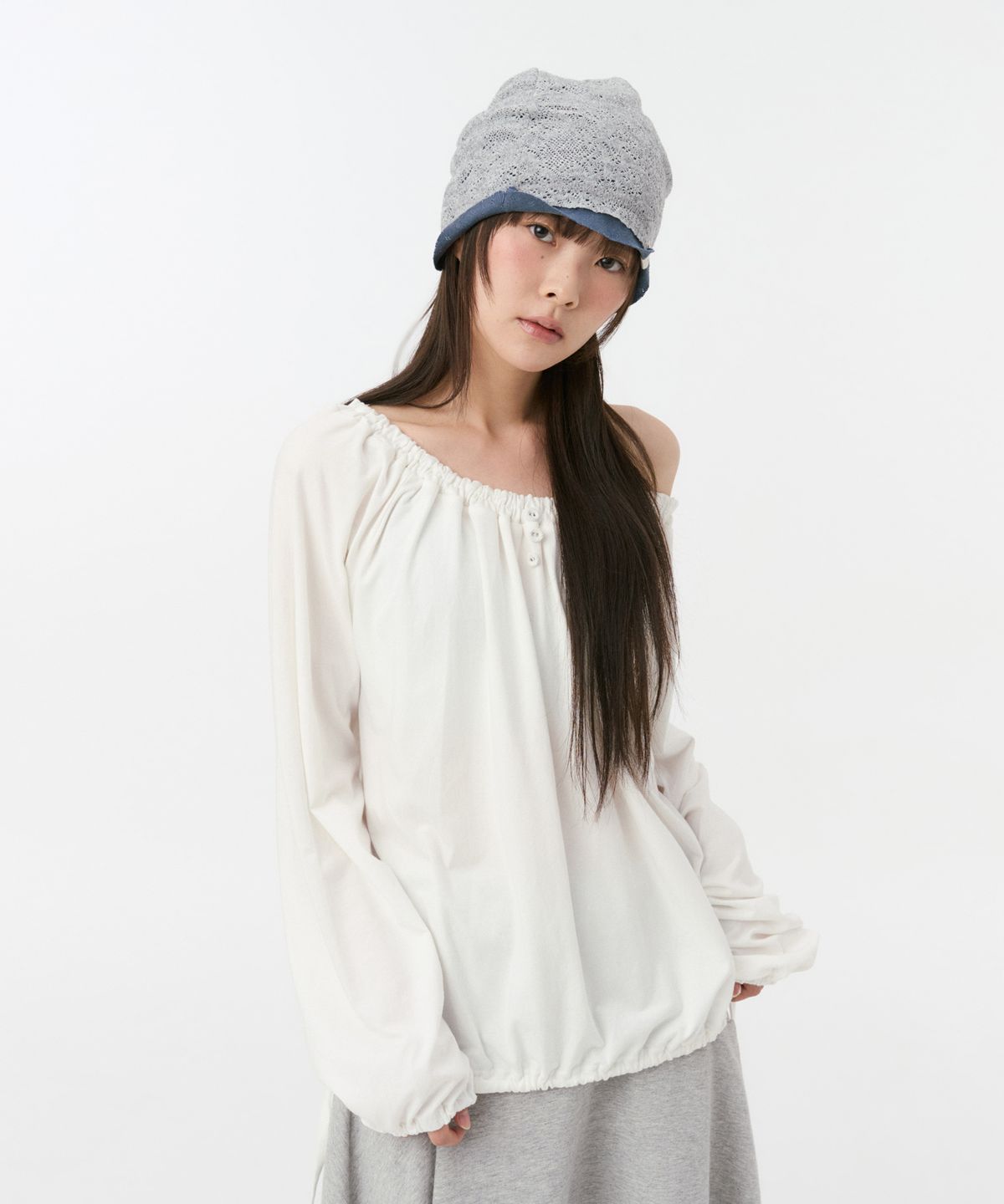 오헤시오(OHESHIO) REVERSIBLE LAYERED KNIT BEANIE, GRAY