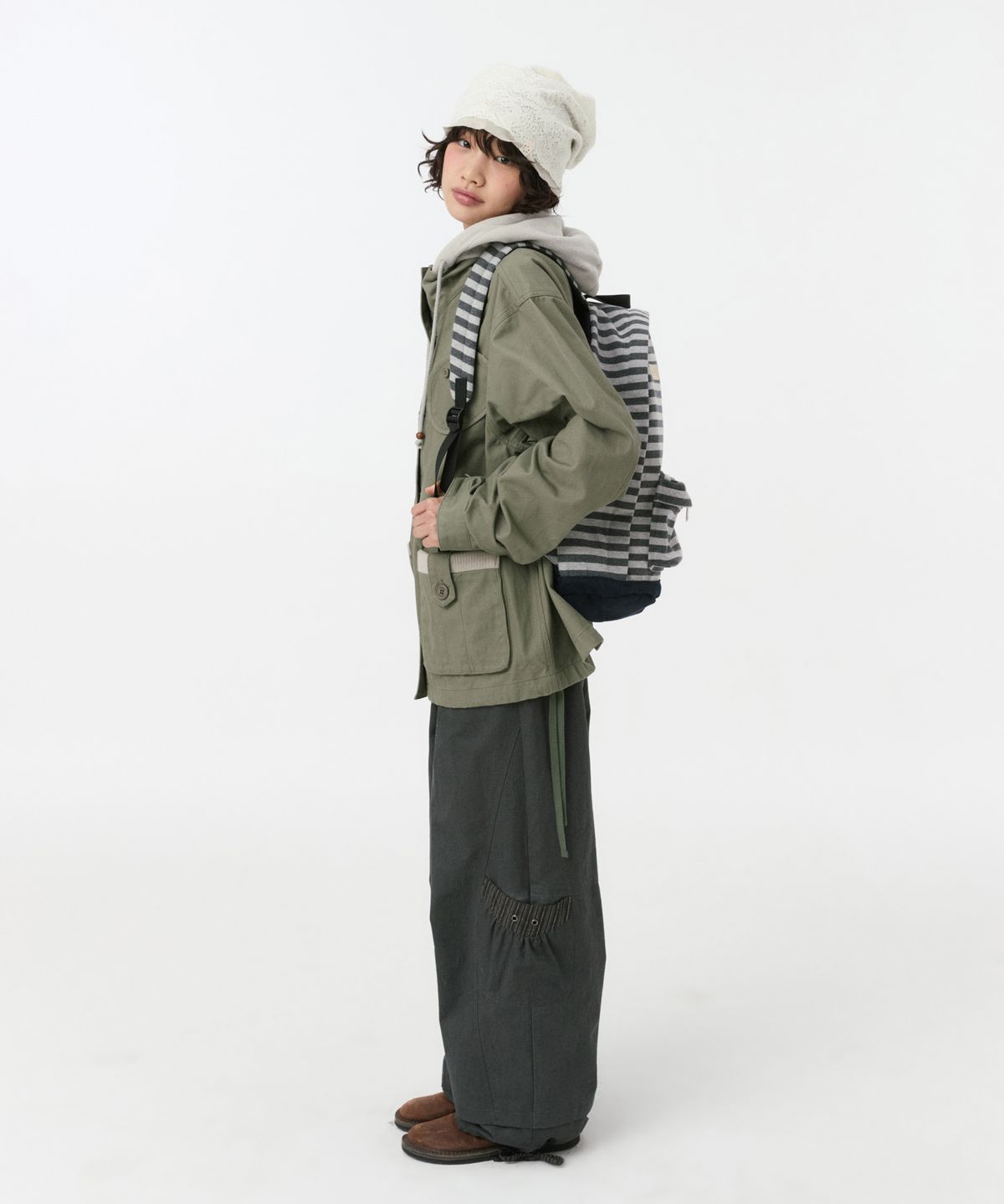 오헤시오(OHESHIO) REVERSIBLE LAYERED KNIT BEANIE, CREAM