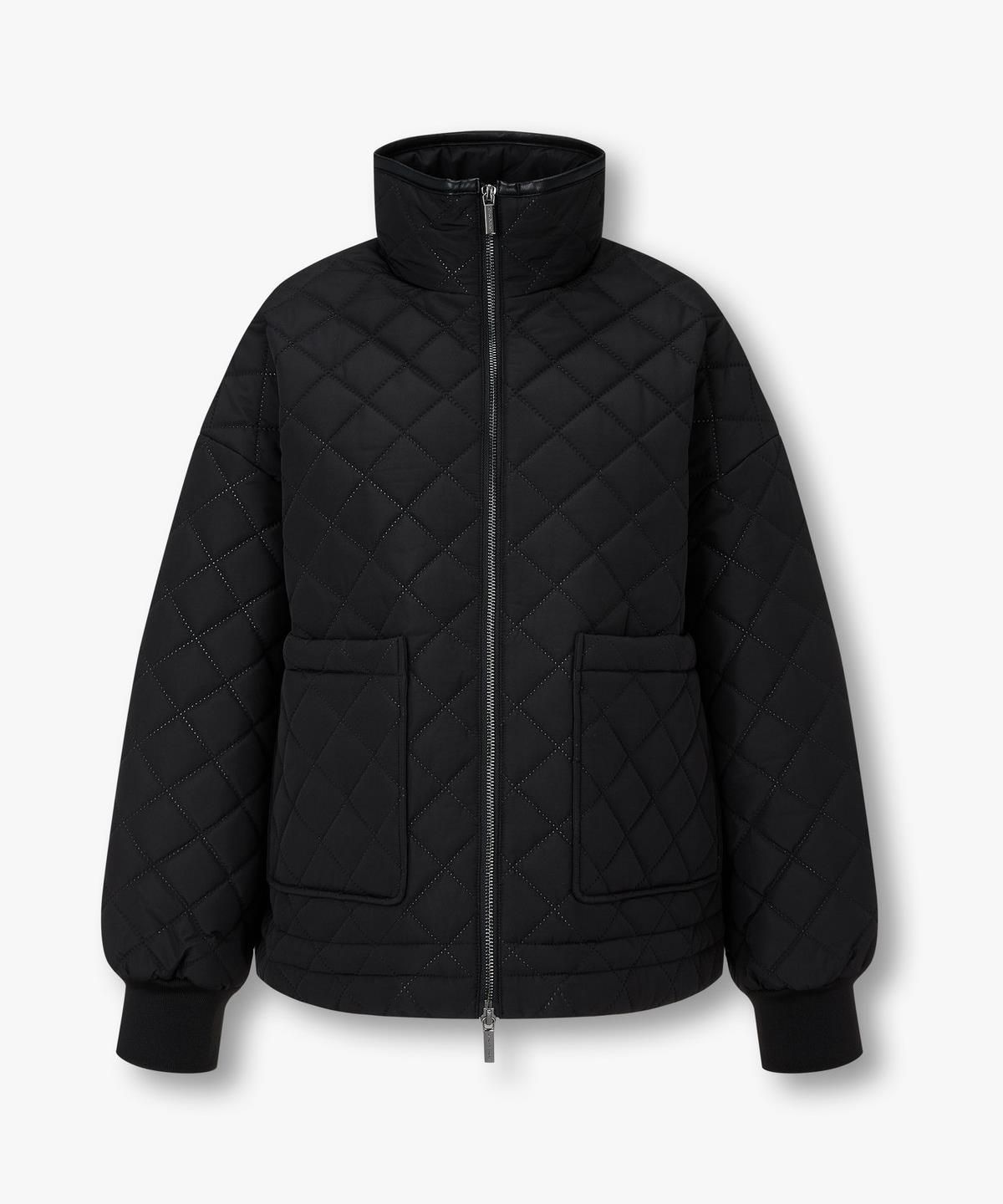 아르마니 익스체인지(ARMANI EXCHANGE) 여성 하이넥 다이아 퀼팅 패턴 자켓 _블랙_A425310507