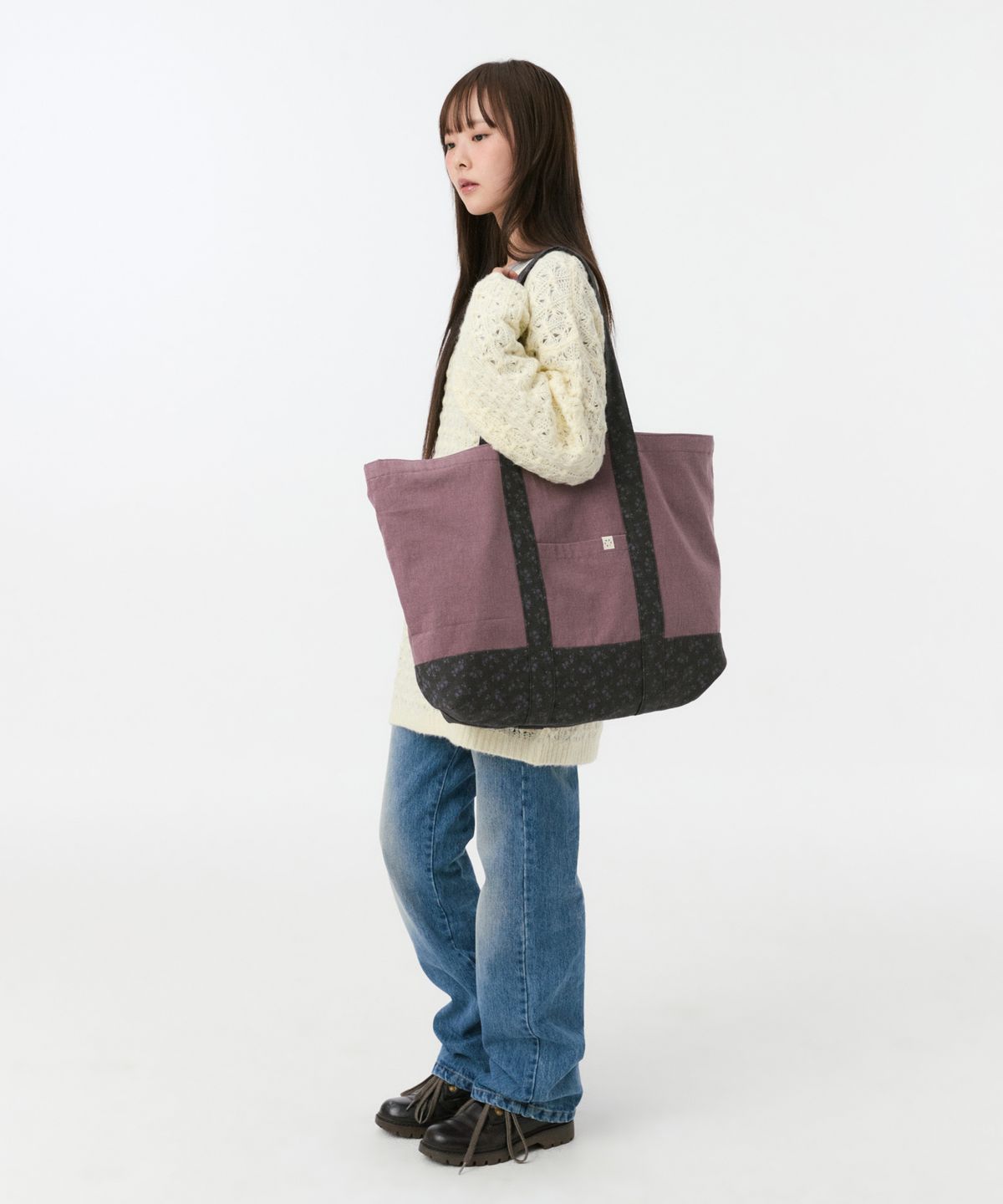 오헤시오(OHESHIO) VINTAGE FLORAL TOTE BAG, PURPLE