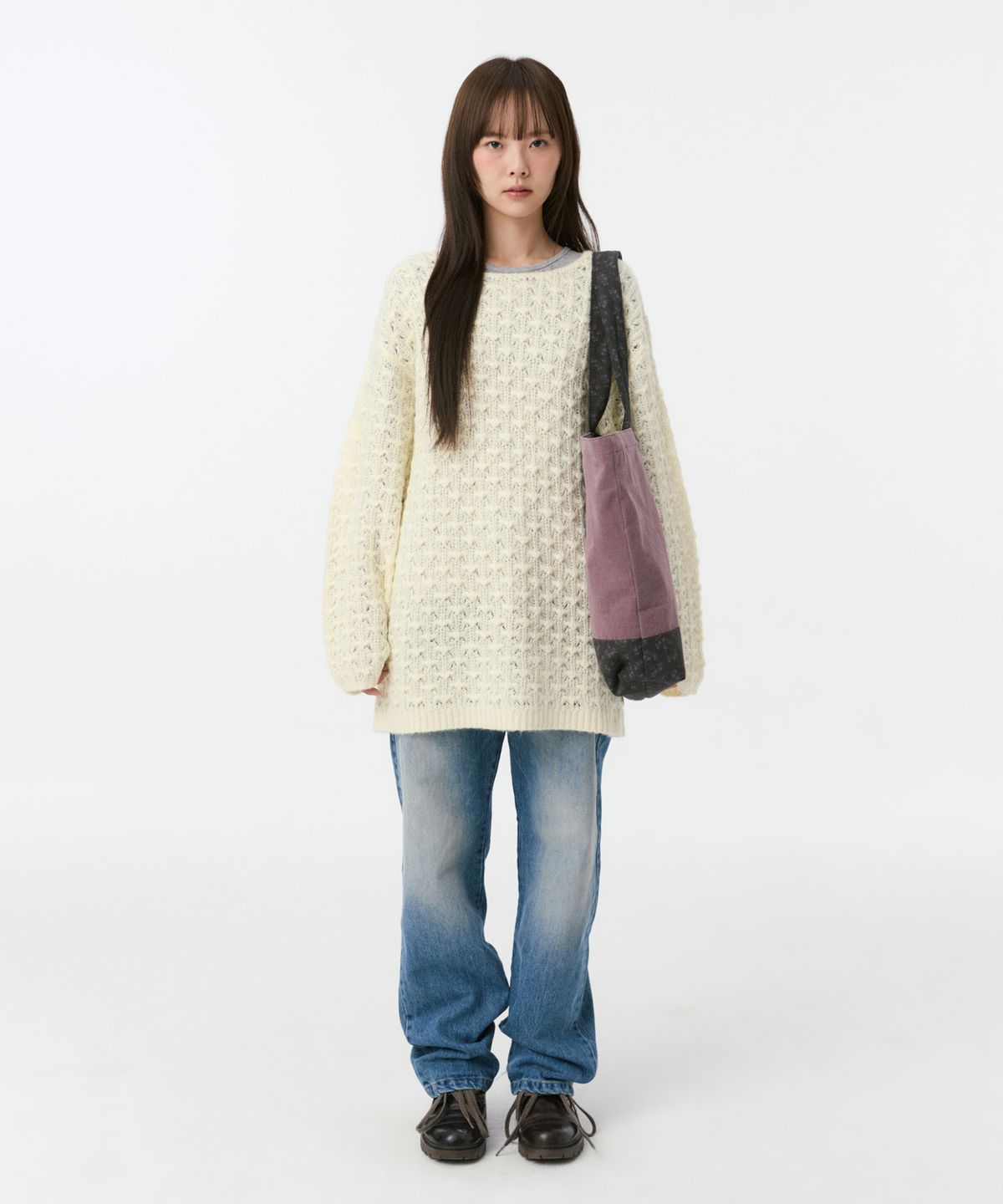 오헤시오(OHESHIO) VINTAGE FLORAL TOTE BAG, PURPLE