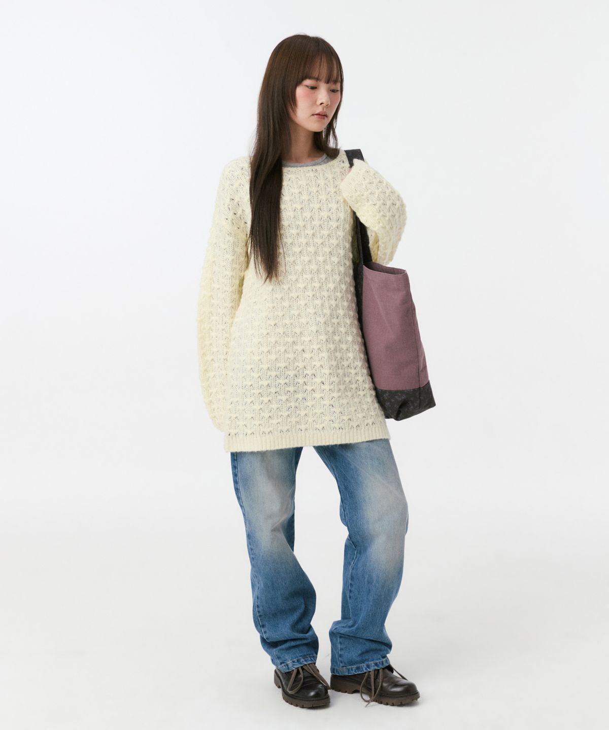 오헤시오(OHESHIO) VINTAGE FLORAL TOTE BAG, PURPLE