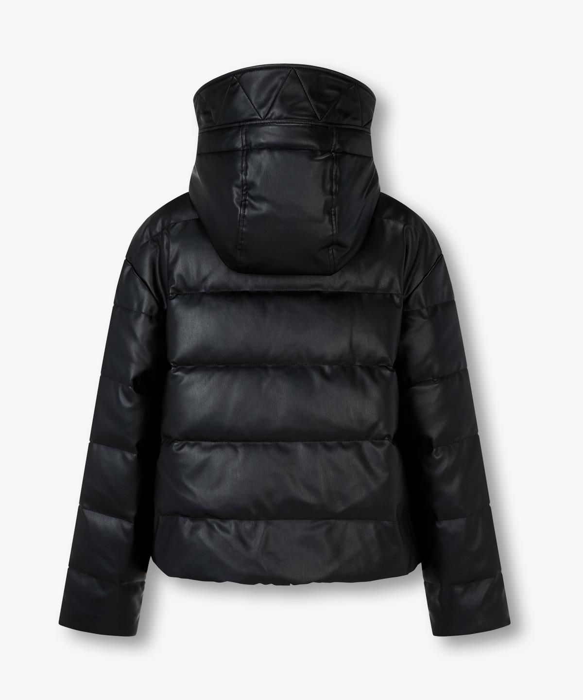 아르마니 익스체인지(ARMANI EXCHANGE) 여성 디태처블 후드 페이크 레더 패딩 자켓 _블랙_A425310506
