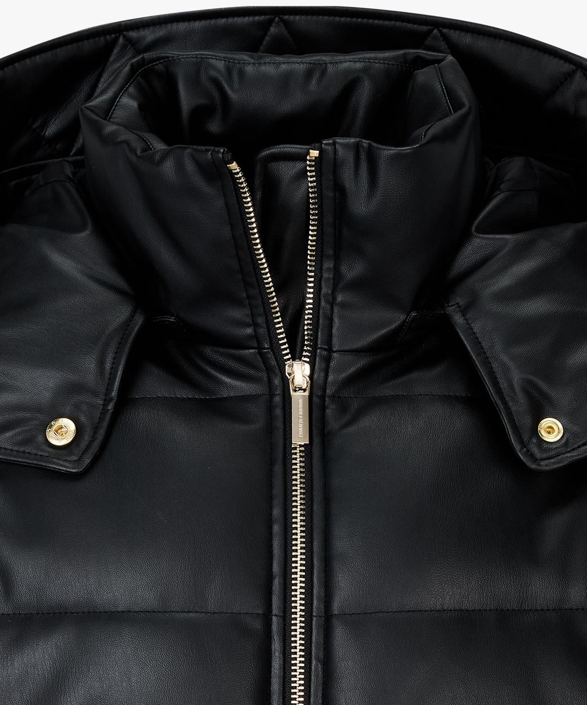 아르마니 익스체인지(ARMANI EXCHANGE) 여성 디태처블 후드 페이크 레더 패딩 자켓 _블랙_A425310506