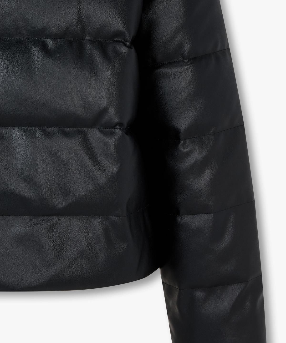 아르마니 익스체인지(ARMANI EXCHANGE) 여성 디태처블 후드 페이크 레더 패딩 자켓 _블랙_A425310506