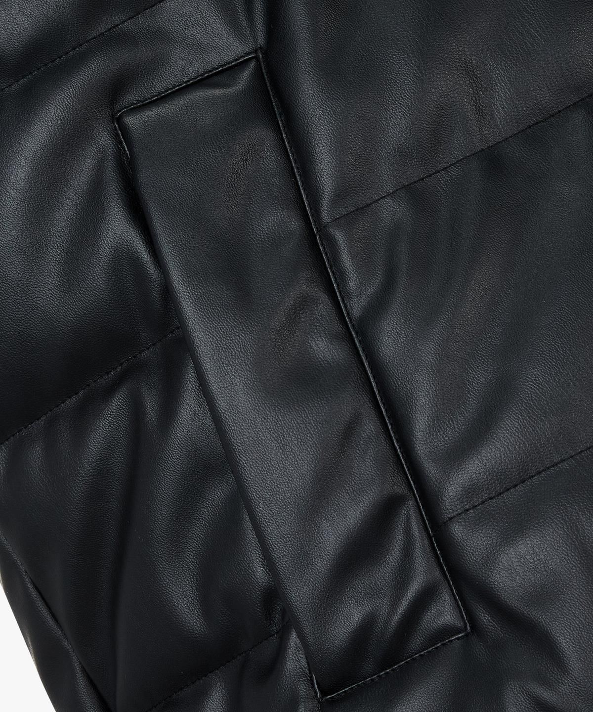 아르마니 익스체인지(ARMANI EXCHANGE) 여성 디태처블 후드 페이크 레더 패딩 자켓 _블랙_A425310506