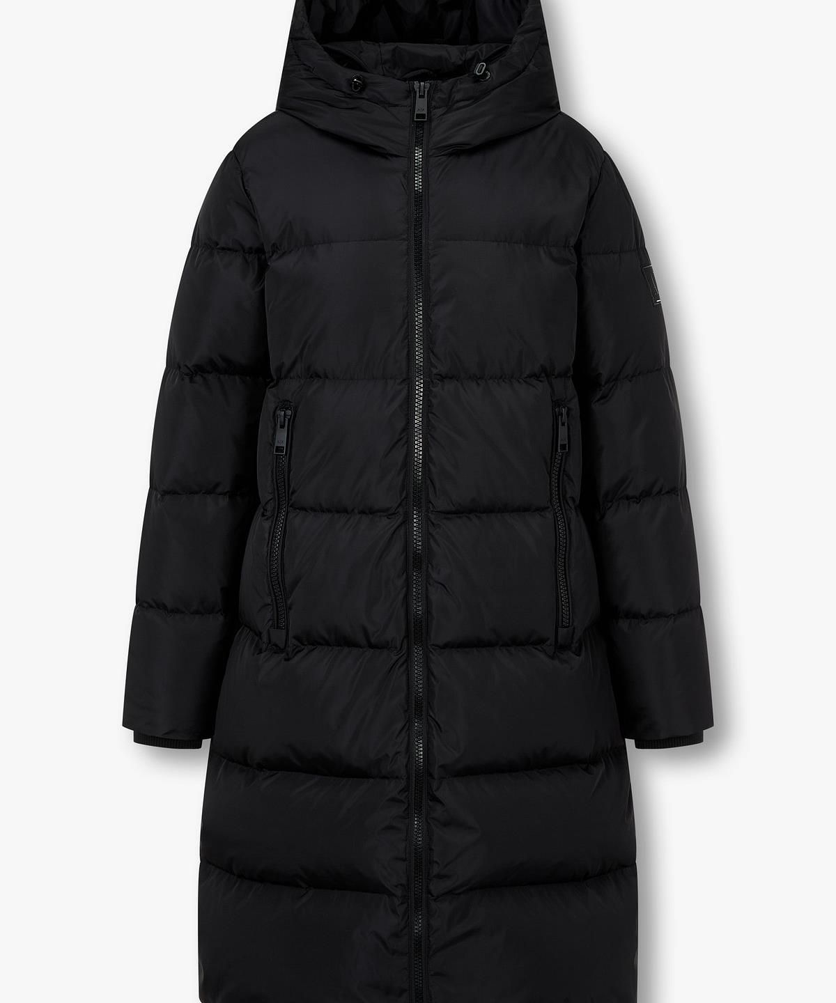아르마니 익스체인지(ARMANI EXCHANGE) 여성 로고 패치 후디드 다운 패딩 코트 _블랙_A425310500