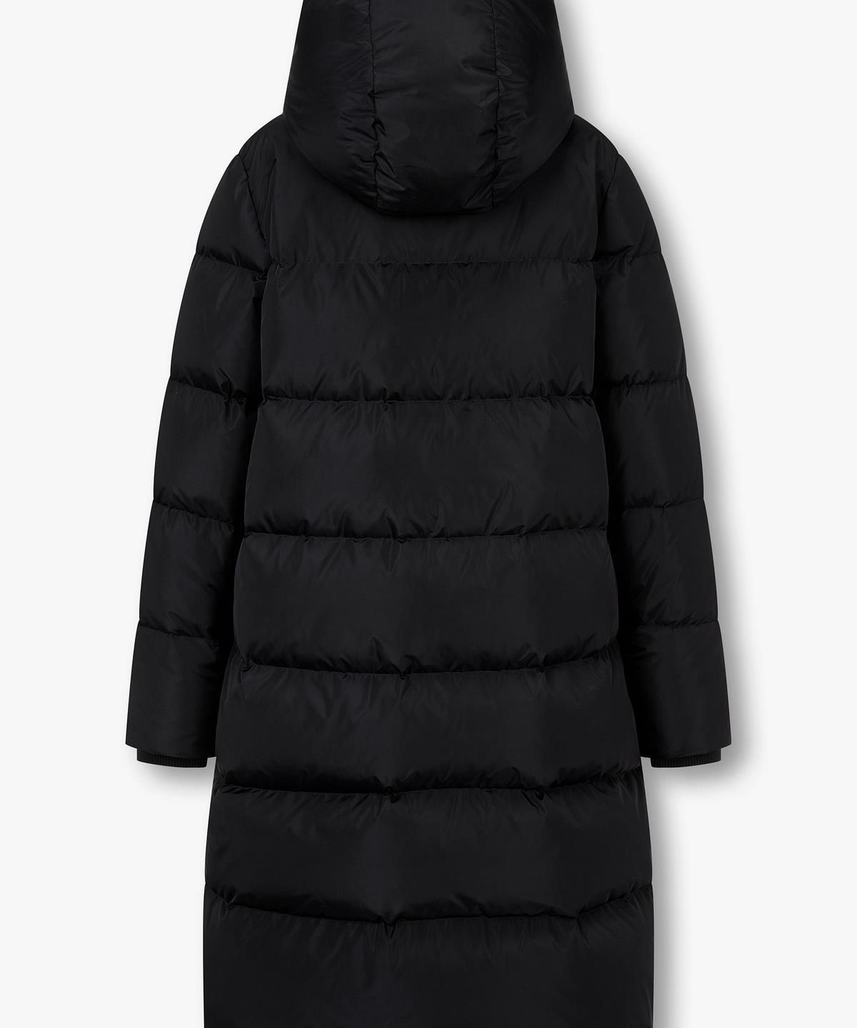 아르마니 익스체인지(ARMANI EXCHANGE) 여성 로고 패치 후디드 다운 패딩 코트 _블랙_A425310500