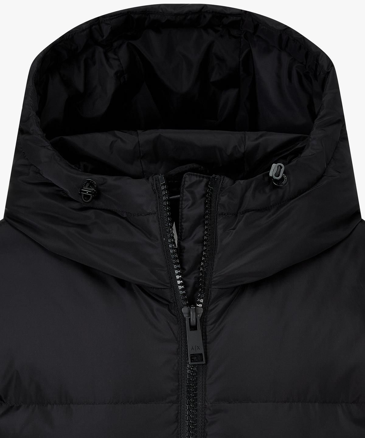 아르마니 익스체인지(ARMANI EXCHANGE) 여성 로고 패치 후디드 다운 패딩 코트 _블랙_A425310500