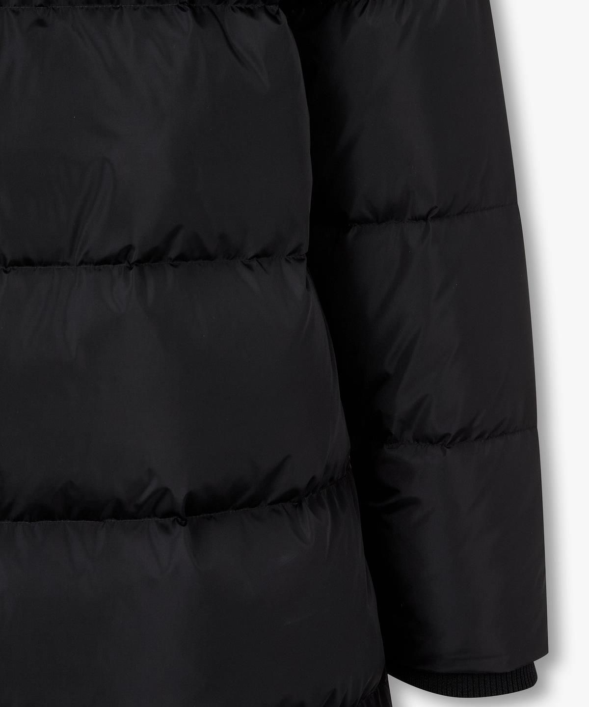 아르마니 익스체인지(ARMANI EXCHANGE) 여성 로고 패치 후디드 다운 패딩 코트 _블랙_A425310500