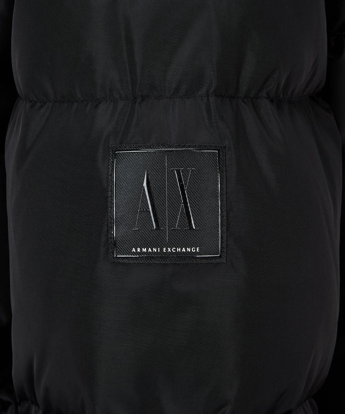 아르마니 익스체인지(ARMANI EXCHANGE) 여성 로고 패치 후디드 다운 패딩 코트 _블랙_A425310500